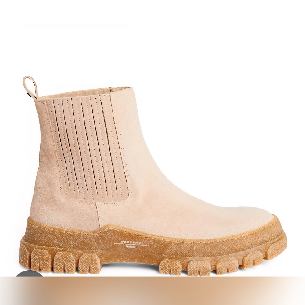 Max Mara Genepi Beige Cream Suede Chunky Ankle Boots Size 40/US 9 Luxury Grunge